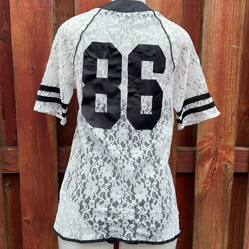 Rehab Women’s Elegant Lace Button-Down Top - Black & White Size S